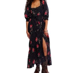 Free people meadows floral lace trim maxi dress